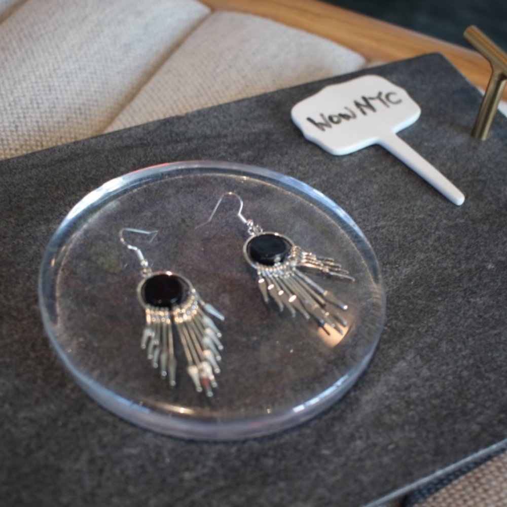 New Black Round Metal Tassel Drop Earrings jewelry - Picture 4 of 8